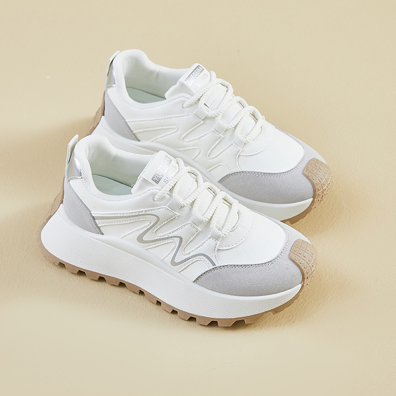 Ženske dad shoes za proljeće – casual sportske tenisice s PU gornjim dijelom, okrugli vrh, 3–5 cm povećanje visine, gumena potplat, mrežasta unutrašnjost, prednje i stražnje vezivanje