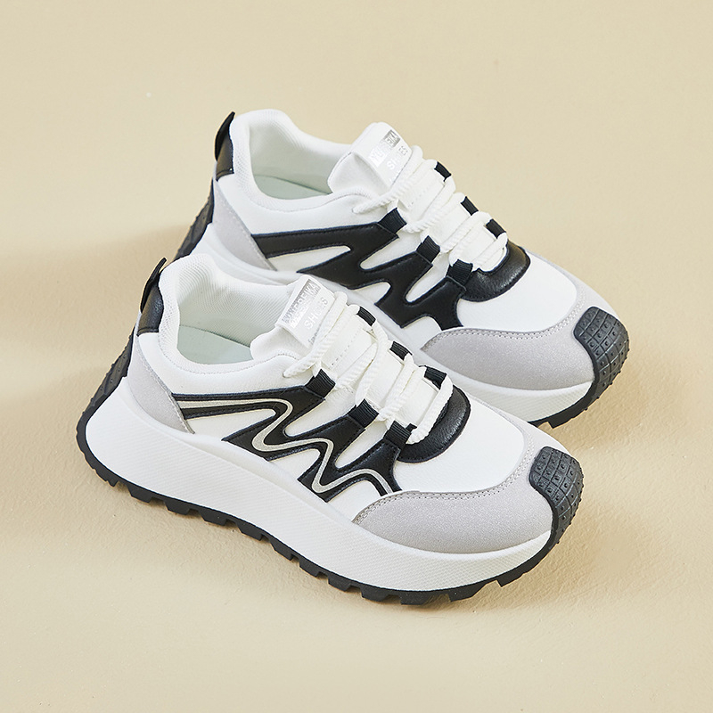 Ženske dad shoes za proljeće – casual sportske tenisice s PU gornjim dijelom, okrugli vrh, 3–5 cm povećanje visine, gumena potplat, mrežasta unutrašnjost, prednje i stražnje vezivanje