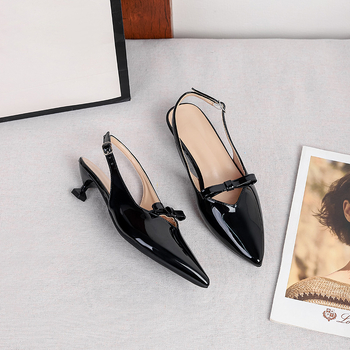 Sandale Bow-tie cu vârf ascuțit pentru femei, toc 3–6 cm în formă de pahare de vin, căptușeală PU, talpă TPR, lansare toamna 2025