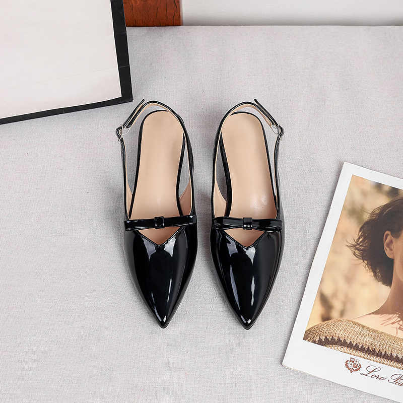 Sandale Bow-tie cu vârf ascuțit pentru femei, toc 3–6 cm în formă de pahare de vin, căptușeală PU, talpă TPR, lansare toamna 2025