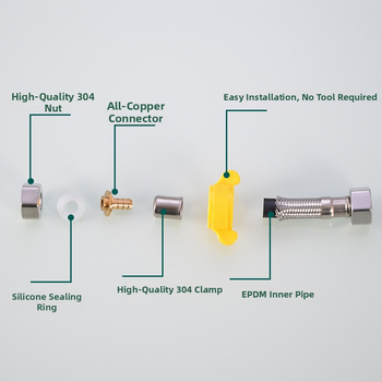 Ανοξείδωτος πλεγμένος σωλήνας εισροής νερού με βιδωτή σύνδεση, τετραπολική σύνδεση, για γωνιακή βαλβίδα τουαλέτας και θερμοσίφωνα, 1.6 MPa, 100°C