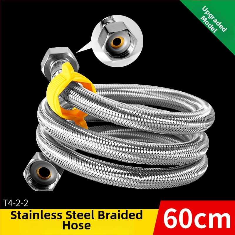 Ανοξείδωτος πλεγμένος σωλήνας εισροής νερού με βιδωτή σύνδεση, τετραπολική σύνδεση, για γωνιακή βαλβίδα τουαλέτας και θερμοσίφωνα, 1.6 MPa, 100°C