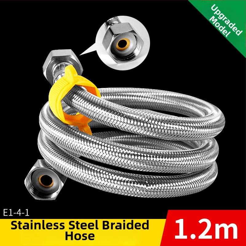 Ανοξείδωτος πλεγμένος σωλήνας εισροής νερού με βιδωτή σύνδεση, τετραπολική σύνδεση, για γωνιακή βαλβίδα τουαλέτας και θερμοσίφωνα, 1.6 MPa, 100°C