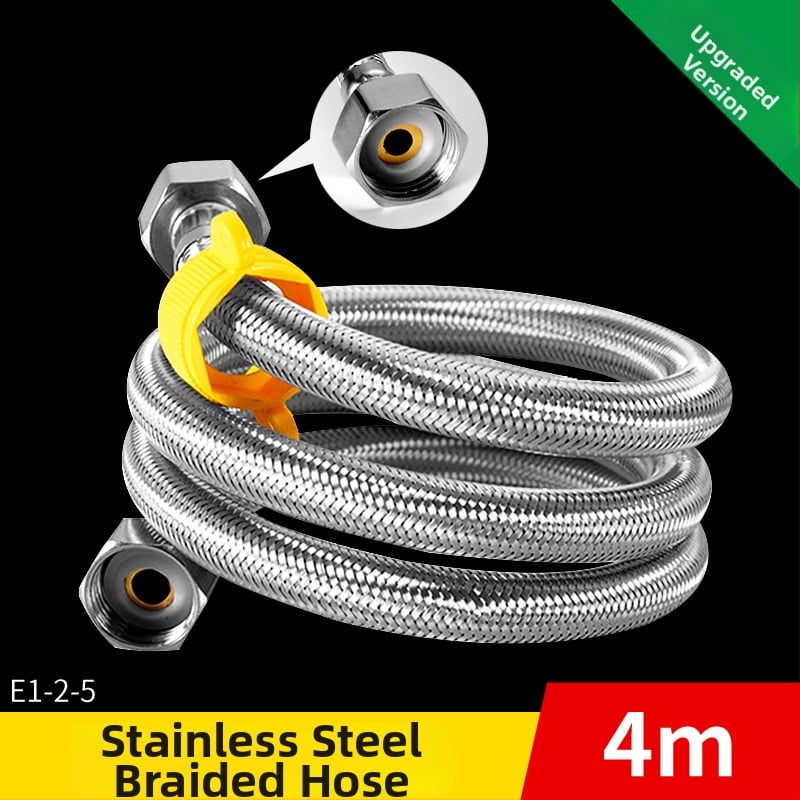 Ανοξείδωτος πλεγμένος σωλήνας εισροής νερού με βιδωτή σύνδεση, τετραπολική σύνδεση, για γωνιακή βαλβίδα τουαλέτας και θερμοσίφωνα, 1.6 MPa, 100°C