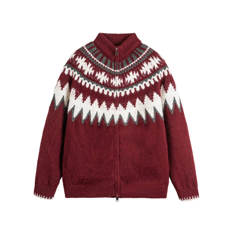 Kardigan od pletenog – Fair Isle dizajn, slobodan kroj, okrugli ovratnik, dugi rukavi, poliester tkanina