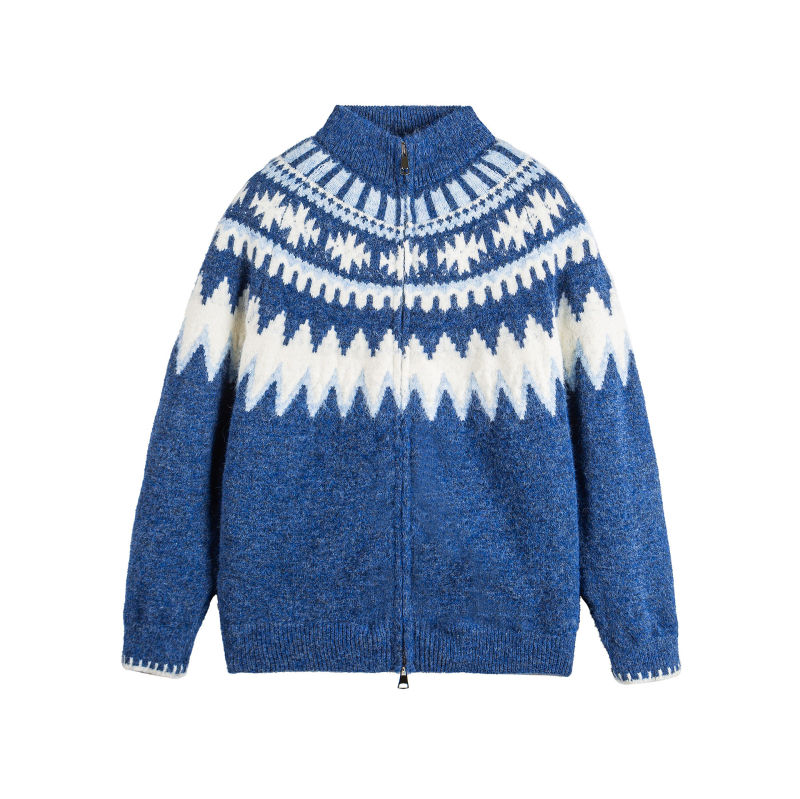 Kardigan od pletenog – Fair Isle dizajn, slobodan kroj, okrugli ovratnik, dugi rukavi, poliester tkanina