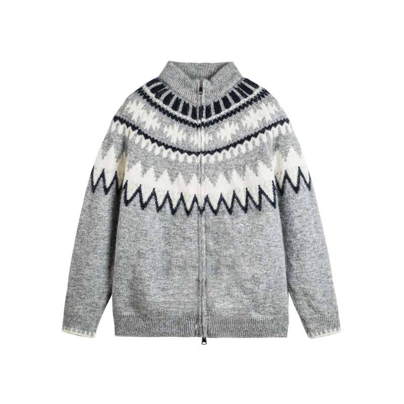 Kardigan od pletenog – Fair Isle dizajn, slobodan kroj, okrugli ovratnik, dugi rukavi, poliester tkanina