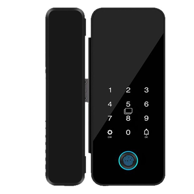 Intelligens üvegajtó zár Tuya alkalmazás vezérléssel, ujjlenyomat és jelszó hitelesítéssel, irodai ajtókhoz – keretessel vagy keret nélkül, egy- vagy kétszárnyú ajtókhoz