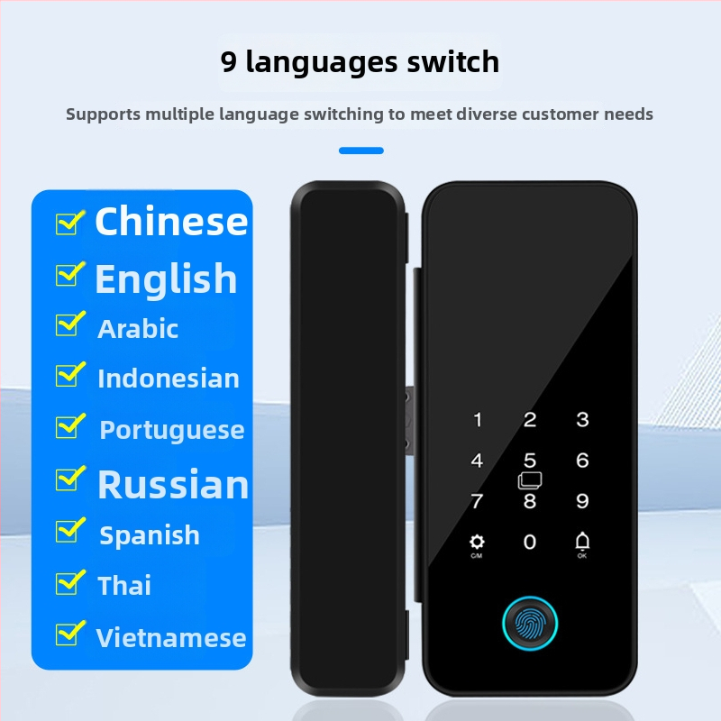 Inteligentná sklenená zámka s ovládaním cez Tuya app, odtlačok prsta a heslo, pre kancelárske dvere s rámom alebo bez rámu, vhodná pre jednokrídlé a dvojkrídlé dvere
