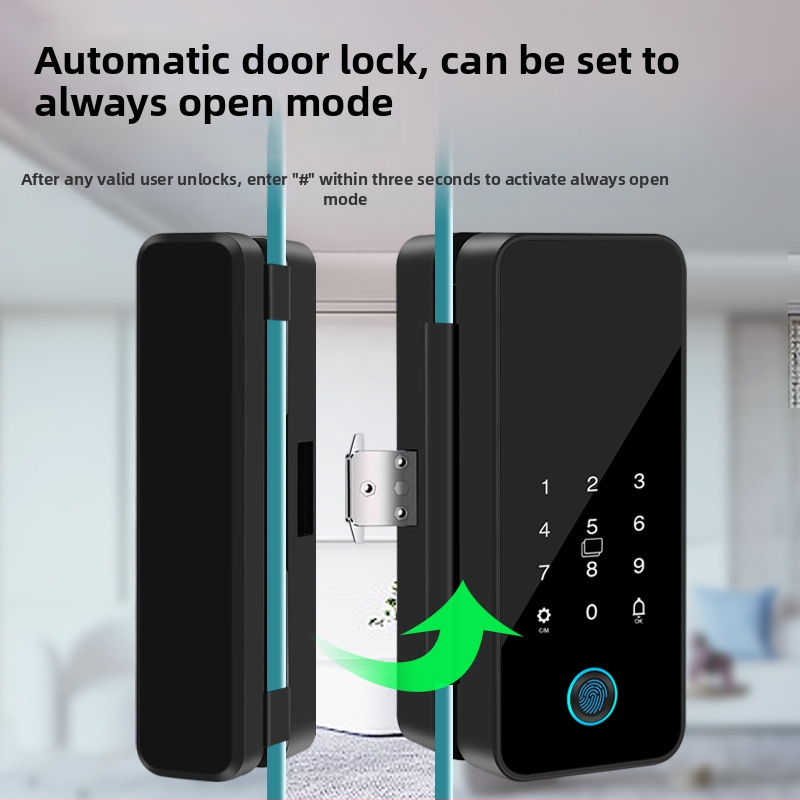 Inteligentná sklenená zámka s ovládaním cez Tuya app, odtlačok prsta a heslo, pre kancelárske dvere s rámom alebo bez rámu, vhodná pre jednokrídlé a dvojkrídlé dvere