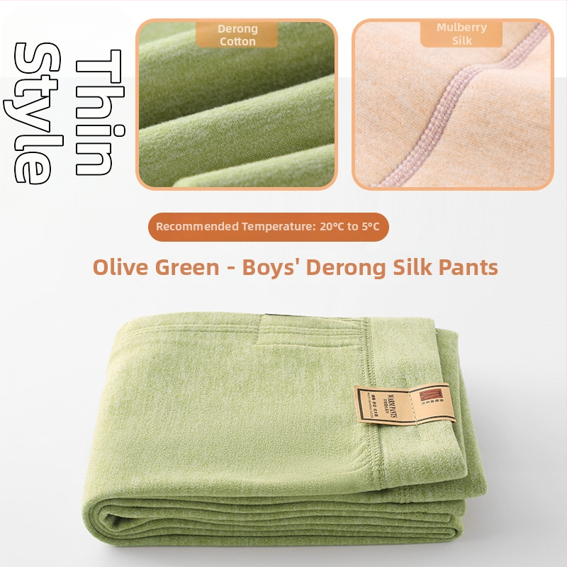 Παιδικά παντελόνια από Mulberry μετάξι για άνοιξη-φθινόπωρο, λεπτά, υψηλή μέση, ελαστική εσωτερική επένδυση από μαλλί βελούδο, ζεστά για αγόρια και κορίτσια (πληροφορίες: κύριο υλικό - Mulberry μετάξι; όνομα υφάσματος - μαλλί; περιεχόμενο κύριου υλικού - 0