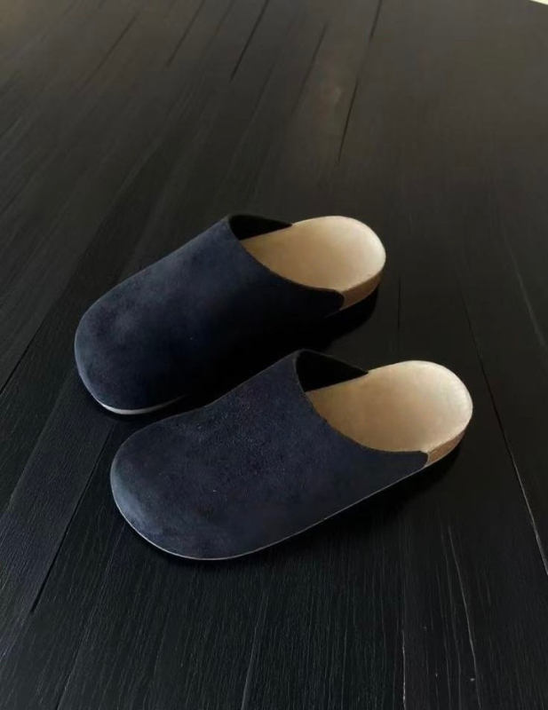 Toe-Cap Slip-On Sandale — Platnene gornji dio, kožna podstava, gumena potplata, dizajn toe-cap, okrugla prst
