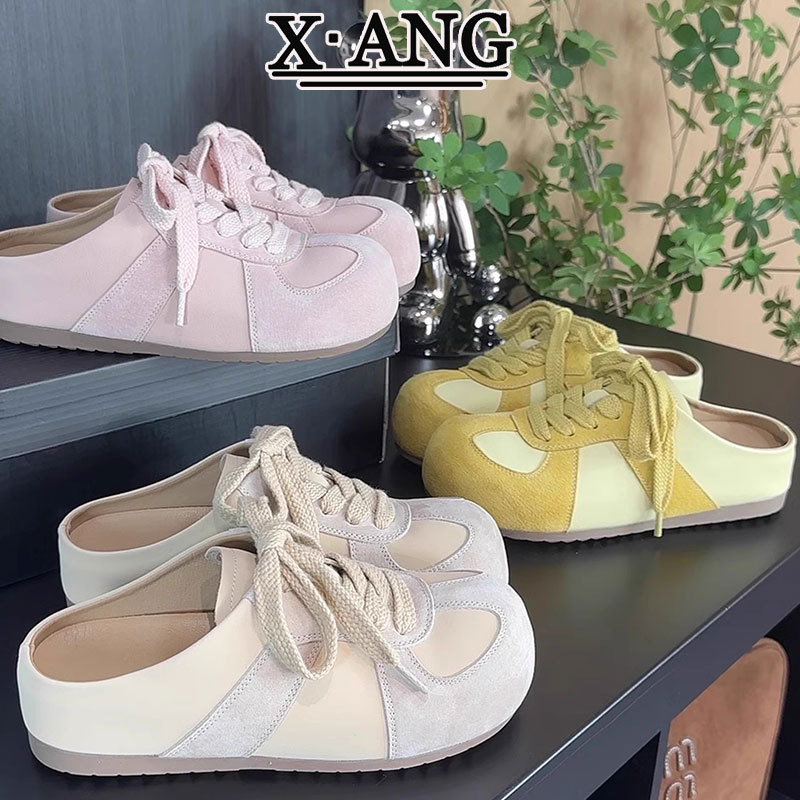 Ženske Baotou slip-on cipele s unutarnjim podizanjem, gornji dio od kravlje nubuk kože, unutrašnjost od prave kože, potplat od gume, zaobljen vrh, korejski stil