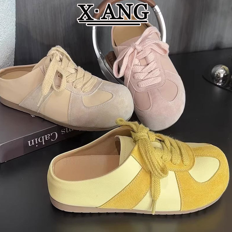 Ženske Baotou slip-on cipele s unutarnjim podizanjem, gornji dio od kravlje nubuk kože, unutrašnjost od prave kože, potplat od gume, zaobljen vrh, korejski stil
