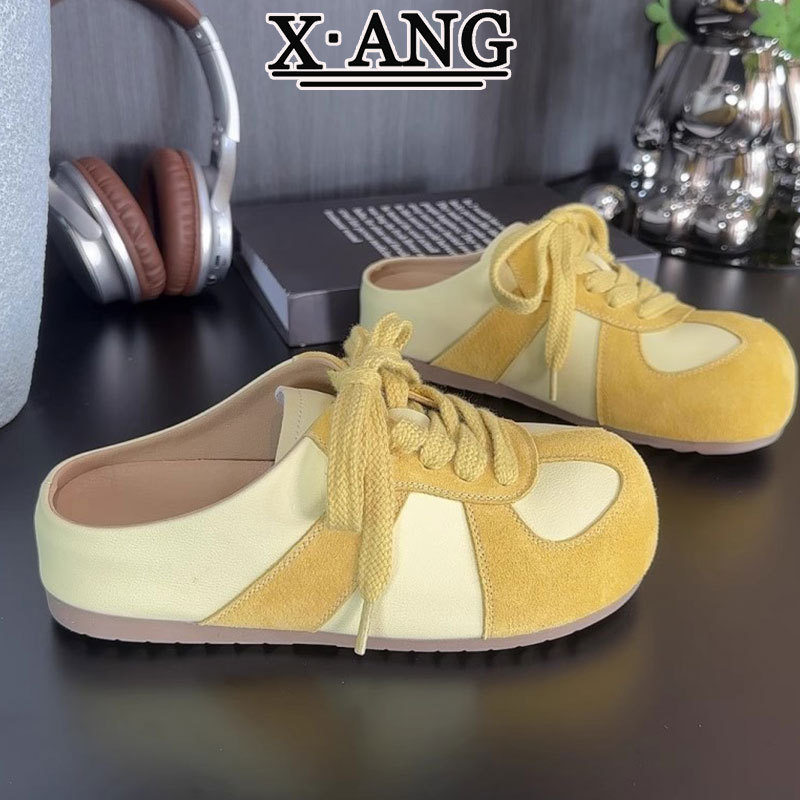 Ženske Baotou slip-on cipele s unutarnjim podizanjem, gornji dio od kravlje nubuk kože, unutrašnjost od prave kože, potplat od gume, zaobljen vrh, korejski stil