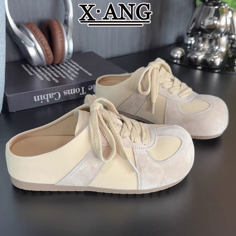 Ženske Baotou slip-on cipele s unutarnjim podizanjem, gornji dio od kravlje nubuk kože, unutrašnjost od prave kože, potplat od gume, zaobljen vrh, korejski stil