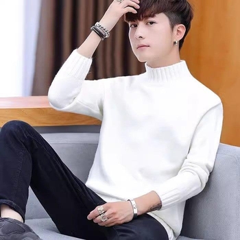 Ανδρικό πουλόβερ με ημιψηλό γιακά, φλις επένδυση, ζακάρ πλέξιμο, χαλαρή γραμμή, μακριά μανίκια