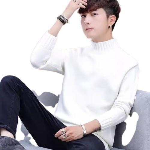 Ανδρικό πουλόβερ με ημιψηλό γιακά, φλις επένδυση, ζακάρ πλέξιμο, χαλαρή γραμμή, μακριά μανίκια