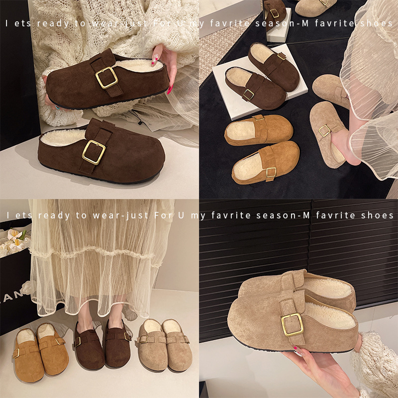 Slip-on sandale s zatvorenim prstima – gornji dio od velura, podstavljena unutrašnjost od pamuka, plastična potplat, debljina potplata 3–5 cm