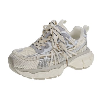 Dámske tenisky: ľahké, priedušné mikrovlákno vrchná časť, farebný blok vzor, retro hrubá podrážka, nízky členok, šnúrkové zapínanie