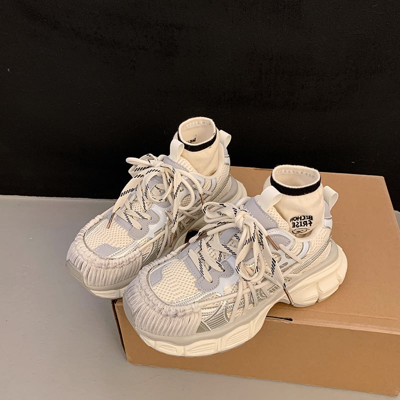 Dámske tenisky: ľahké, priedušné mikrovlákno vrchná časť, farebný blok vzor, retro hrubá podrážka, nízky členok, šnúrkové zapínanie