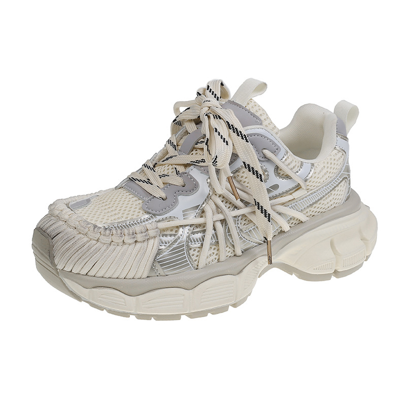 Dámske tenisky: ľahké, priedušné mikrovlákno vrchná časť, farebný blok vzor, retro hrubá podrážka, nízky členok, šnúrkové zapínanie