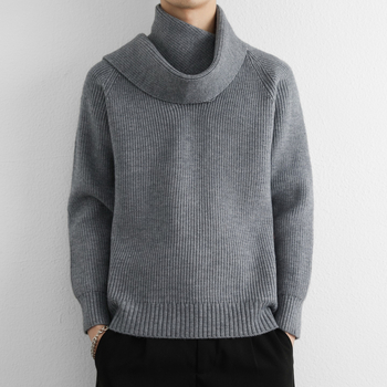 Αντρικό πουλόβερ με αποσπώμενο φουλάρι, jacquard πλέξη, λαιμός ημιϋψηλός, ακρυλικό μείγμα