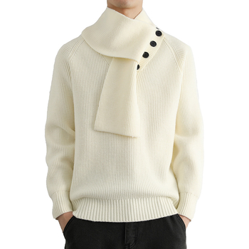 Αντρικό πουλόβερ με αποσπώμενο φουλάρι, jacquard πλέξη, λαιμός ημιϋψηλός, ακρυλικό μείγμα