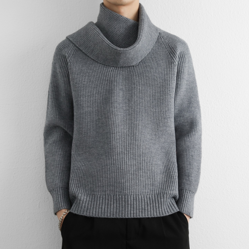 Αντρικό πουλόβερ με αποσπώμενο φουλάρι, jacquard πλέξη, λαιμός ημιϋψηλός, ακρυλικό μείγμα