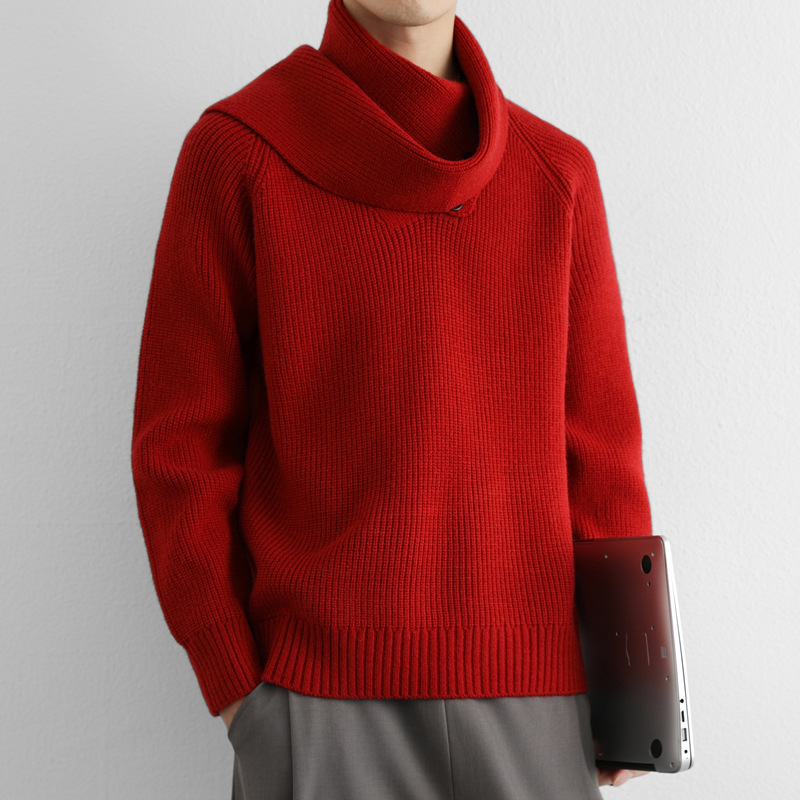 Αντρικό πουλόβερ με αποσπώμενο φουλάρι, jacquard πλέξη, λαιμός ημιϋψηλός, ακρυλικό μείγμα