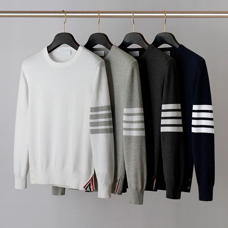 Πλεκτός πουλόβερ για άνδρες και γυναίκες – (100% βαμβάκι, στενή γραμμή, στρογγυλός λαιμός, λεπτό ύφασμα, ριμπ τελείωμα)