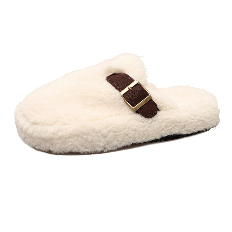 Ženske zimske papuče s umjetnom vunom, gornji dio od velura, gumasti potplat, udoban slip-on model (Jesen 2024)