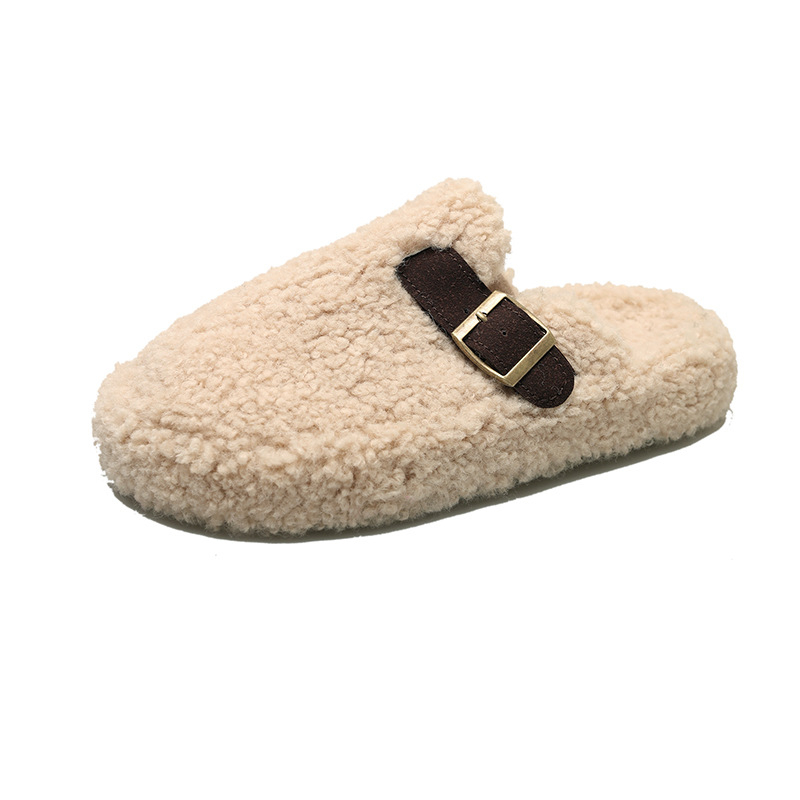 Ženske zimske papuče s umjetnom vunom, gornji dio od velura, gumasti potplat, udoban slip-on model (Jesen 2024)