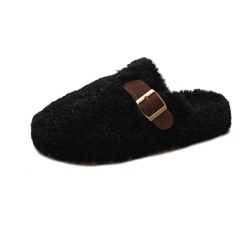 Ženske zimske papuče s umjetnom vunom, gornji dio od velura, gumasti potplat, udoban slip-on model (Jesen 2024)