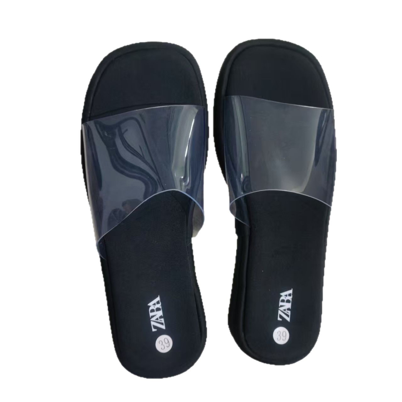Ženske plažne papuče, s debelom sole, proziran PVC gornjim dijelom, kvadratni vrh, PU podstava, gumeni đon