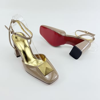 Remenaste sandale, kvadratni vrh, debeli visoki pet (>8 cm), gornji materijal: super vlakno, unutarnji materijal: PU, potplat: guma