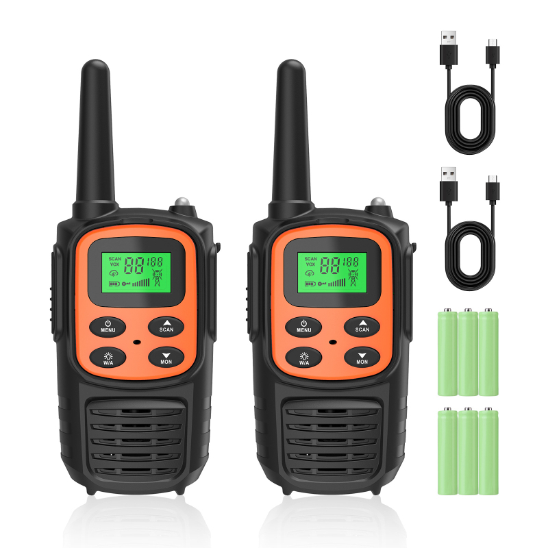 Gyerek Walkie-Talkie: Teljes készülék, 400–470 MHz, 0,5 W, 5–10 km hatótáv, 4,5 V