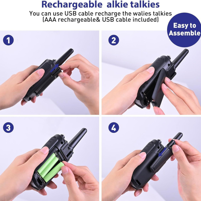 Gyerek Walkie-Talkie: Teljes készülék, 400–470 MHz, 0,5 W, 5–10 km hatótáv, 4,5 V