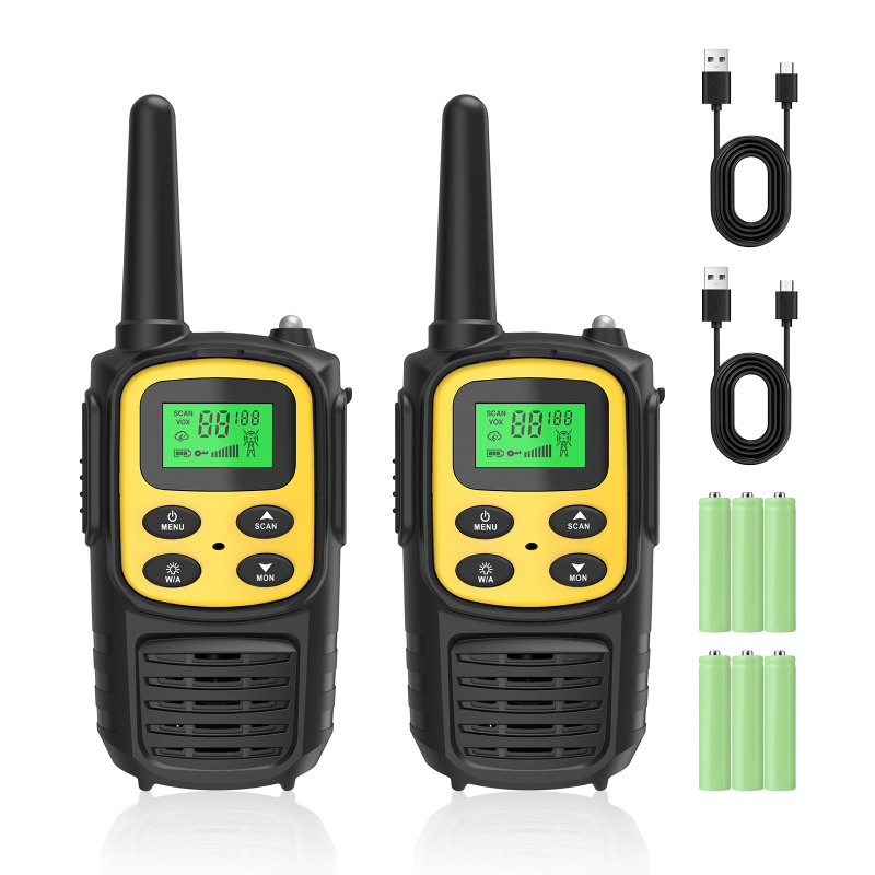 Gyerek Walkie-Talkie: Teljes készülék, 400–470 MHz, 0,5 W, 5–10 km hatótáv, 4,5 V