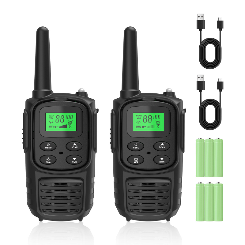 Gyerek Walkie-Talkie: Teljes készülék, 400–470 MHz, 0,5 W, 5–10 km hatótáv, 4,5 V