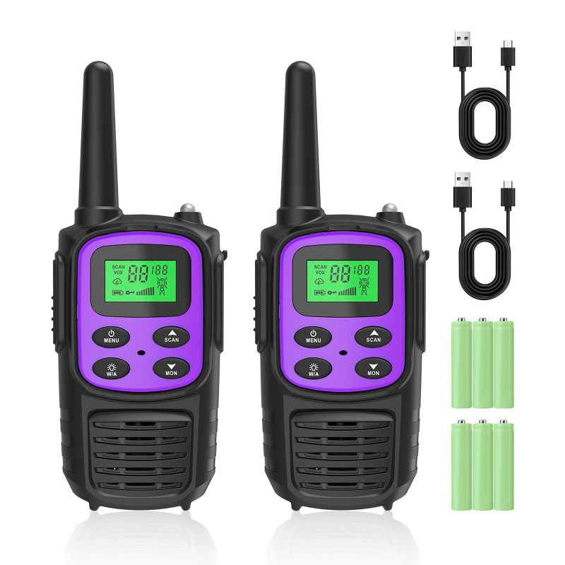 Gyerek Walkie-Talkie: Teljes készülék, 400–470 MHz, 0,5 W, 5–10 km hatótáv, 4,5 V