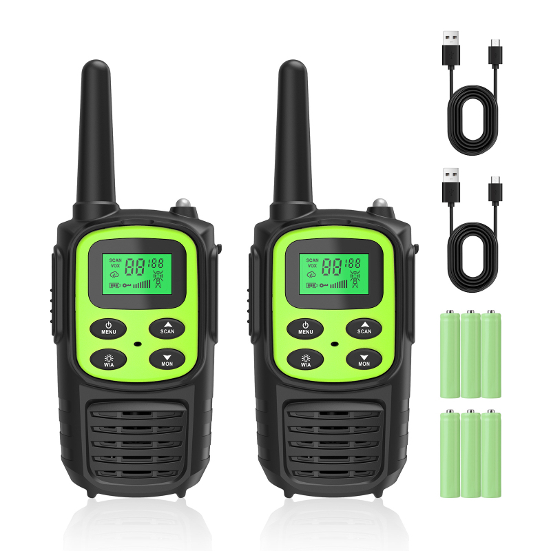 Gyerek Walkie-Talkie: Teljes készülék, 400–470 MHz, 0,5 W, 5–10 km hatótáv, 4,5 V