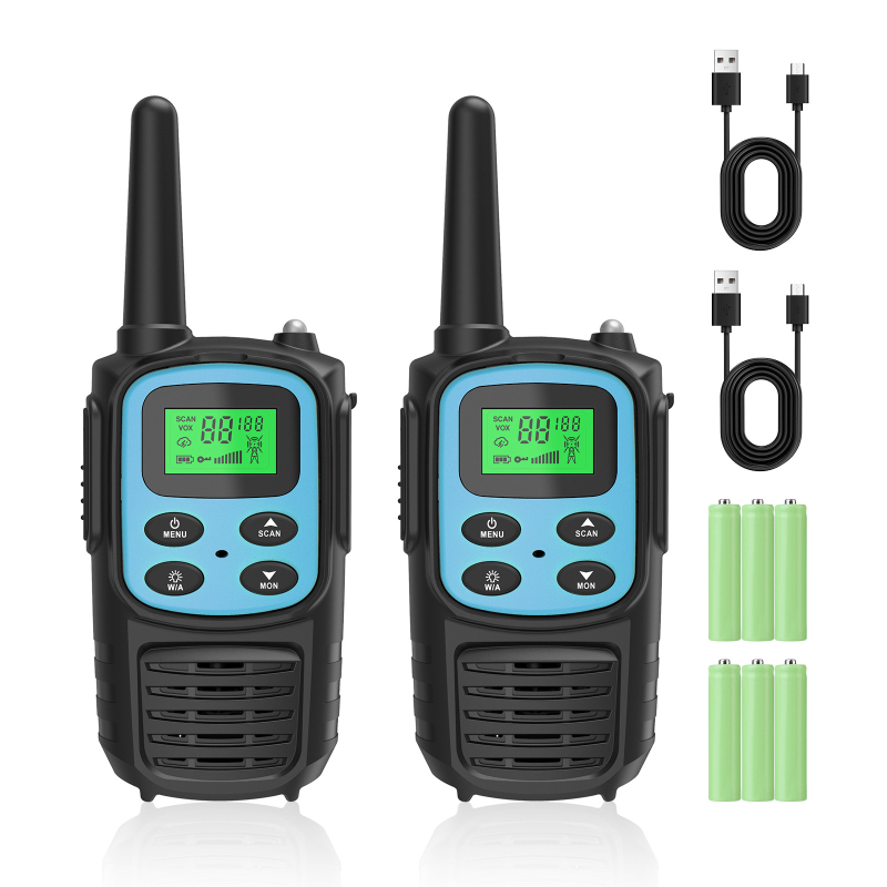 Gyerek Walkie-Talkie: Teljes készülék, 400–470 MHz, 0,5 W, 5–10 km hatótáv, 4,5 V