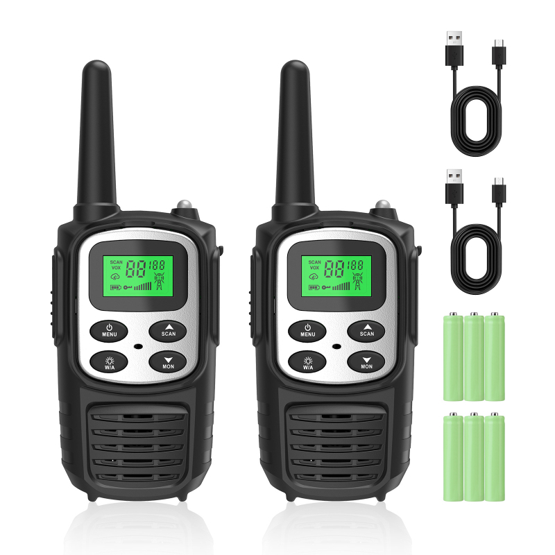 Gyerek Walkie-Talkie: Teljes készülék, 400–470 MHz, 0,5 W, 5–10 km hatótáv, 4,5 V