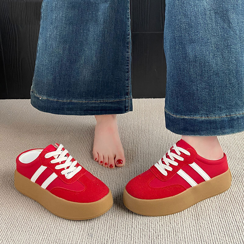 Baotou stil casual slip-on tenisice s debelom potplatom, gornji dio od mikrovlakna koža, okrugli vrh, gumena potplata, unutrašnjost: super vlakno, proljeće 2025