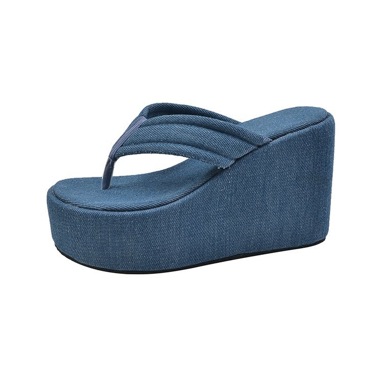 Denim platform sandale s debelim potplatom i visokim petama, okrugla prednja, gornji i unutarnji dio od super vlakana, đon od smjese materijala, ljeto 2025
