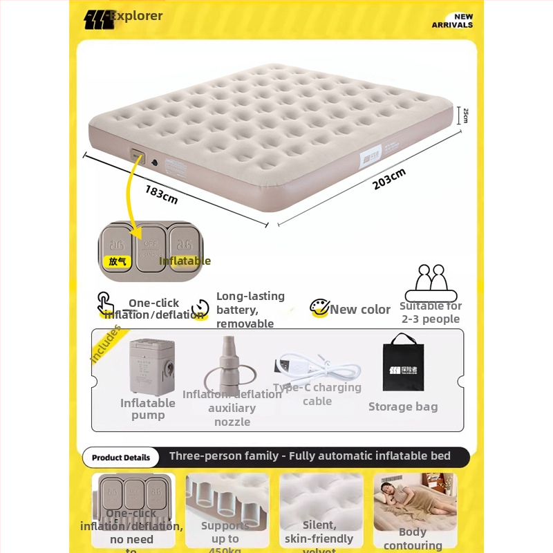 Φουσκωτό κρεβάτι με αναδιπλούμενο σχεδιασμό για κάμπινγκ, επιφάνεια από συνθετικό ύφασμα, βάρος 4,6 kg (2 άτομα) / 5,5 kg (3 άτομα), φορτίο 100 kg