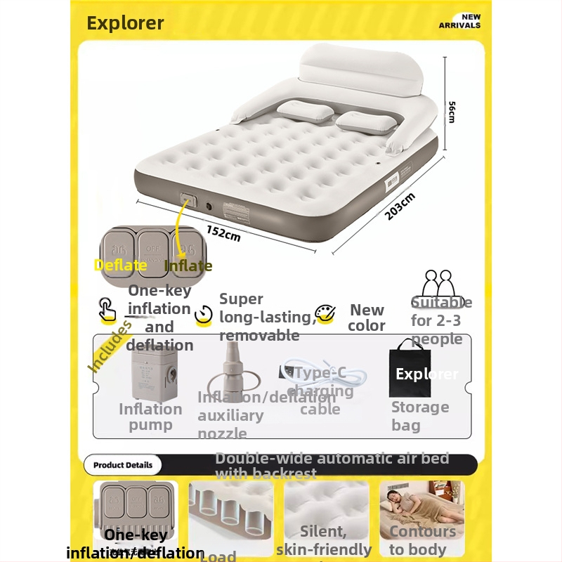 Φουσκωτό κρεβάτι με αναδιπλούμενο σχεδιασμό για κάμπινγκ, επιφάνεια από συνθετικό ύφασμα, βάρος 4,6 kg (2 άτομα) / 5,5 kg (3 άτομα), φορτίο 100 kg