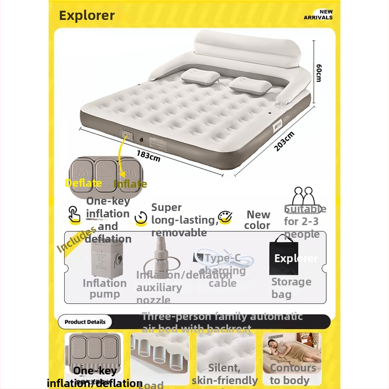 Φουσκωτό κρεβάτι με αναδιπλούμενο σχεδιασμό για κάμπινγκ, επιφάνεια από συνθετικό ύφασμα, βάρος 4,6 kg (2 άτομα) / 5,5 kg (3 άτομα), φορτίο 100 kg