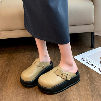 Ženske papuče s debelom potplatom i okruglim vrhom, retro stil, slip-on, PU gornji dio, gumena potplata